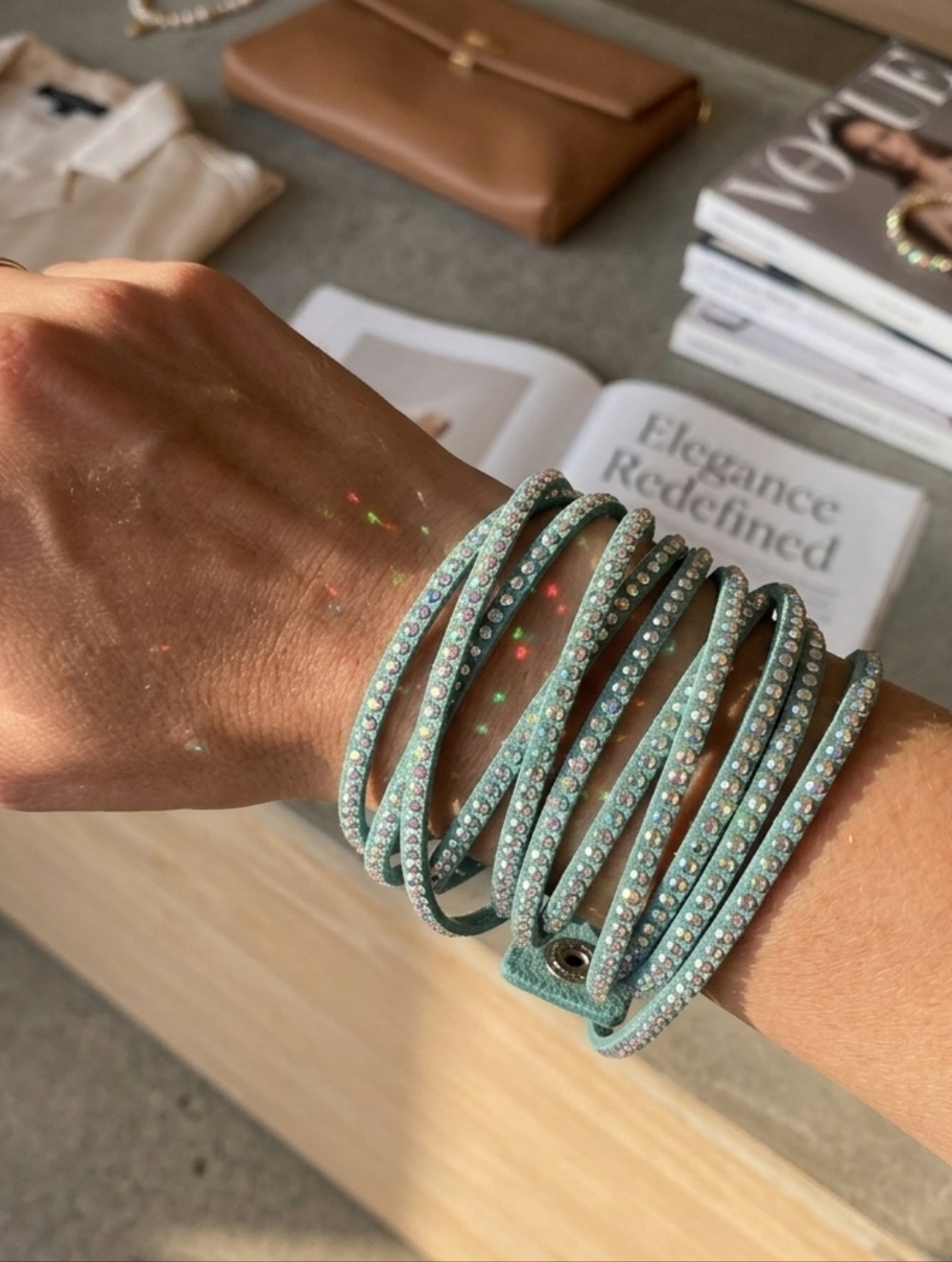 Swarovski Teal Crystal-Embellished Multi-Strand Wrap Belt
